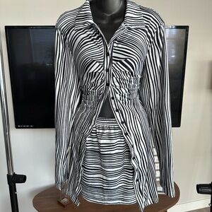 Black and White Striped Button-Up Dress